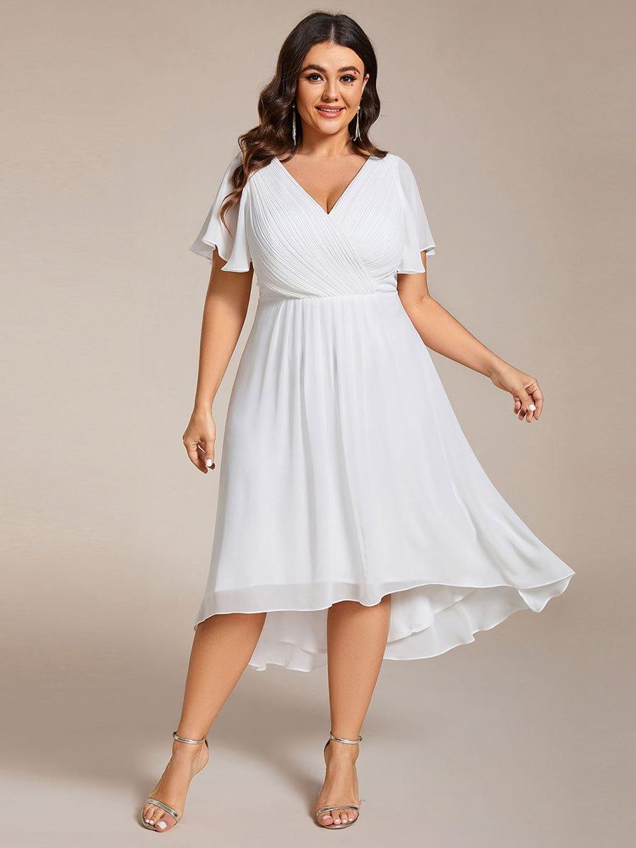 pretty FAYE|Plus Size V-Neck High-Low Chiffon Wedding Guest Dress