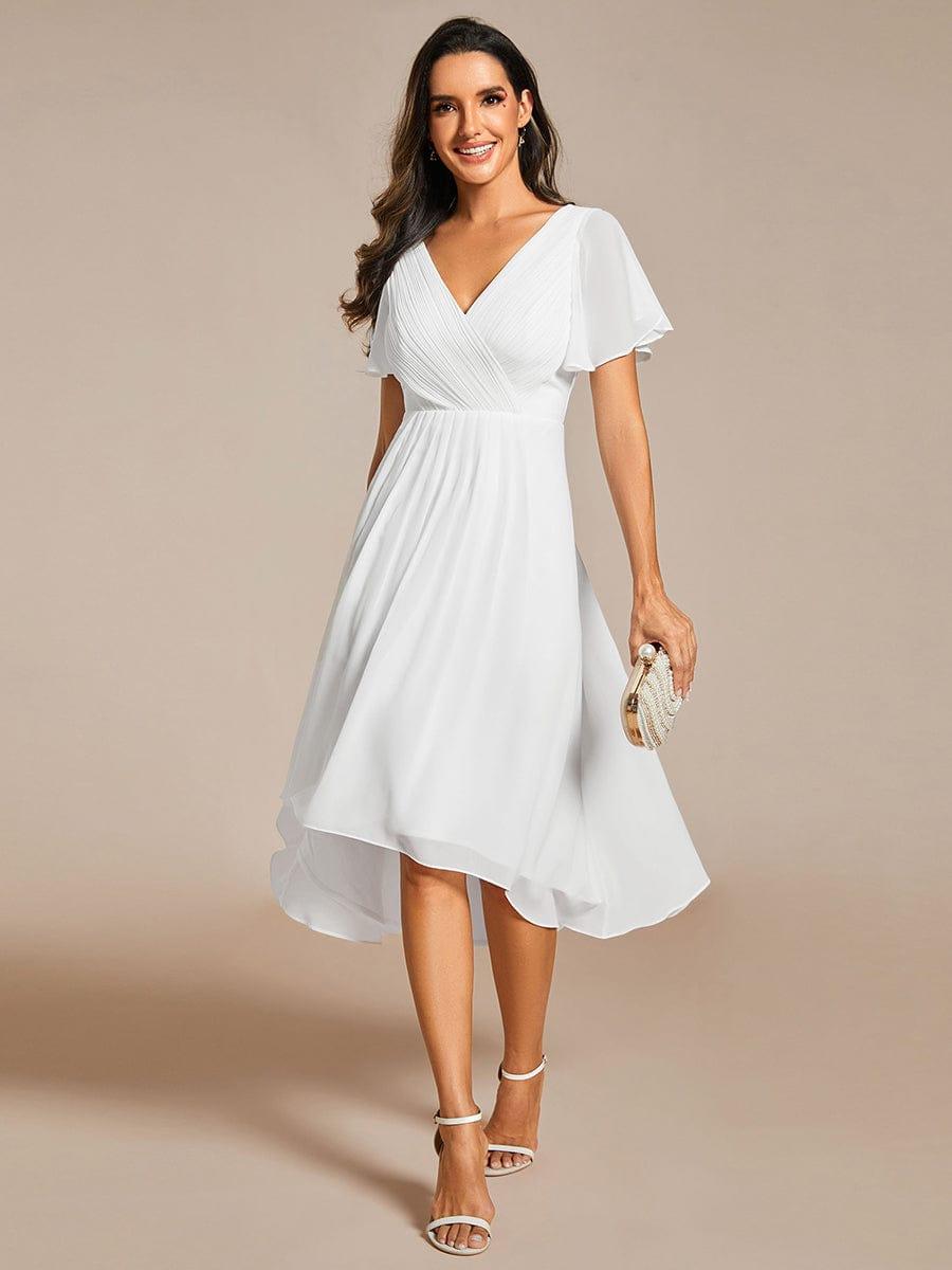 ever FAYE|Chic V Neck High-Low Wedding Guest Dress