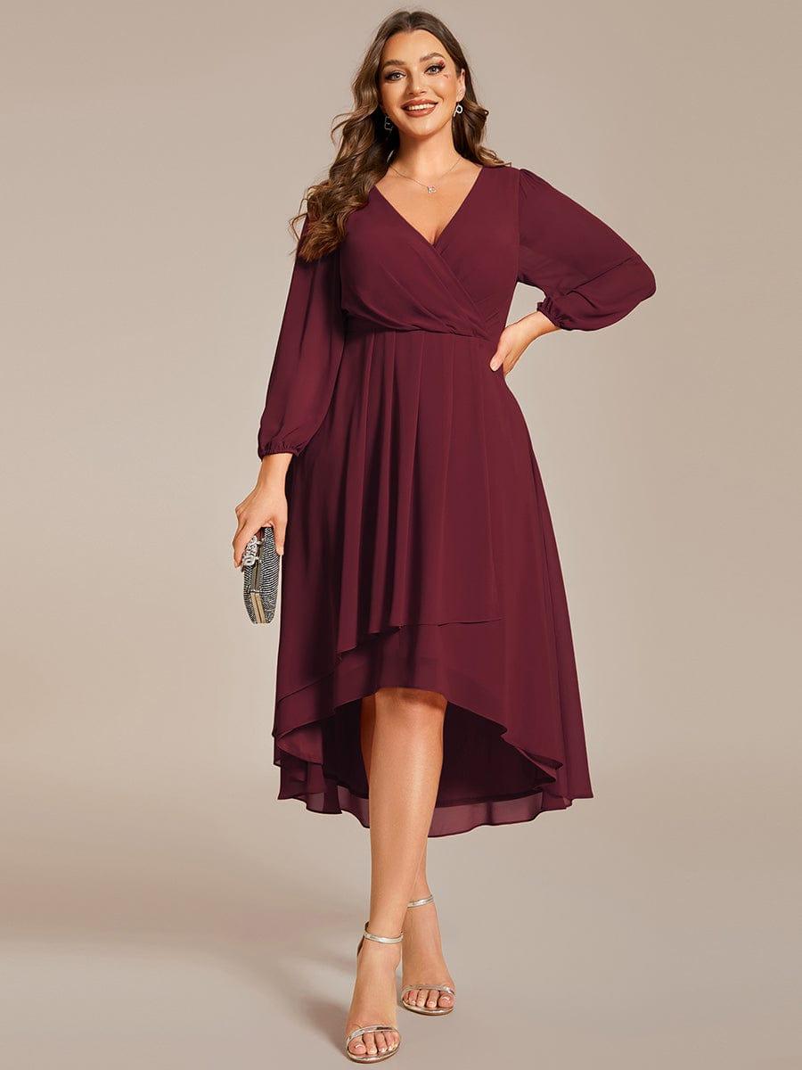 ever BRIAR|Elegant 3/4 Sleeve V-Neck High Low Chiffon Wedding Guest Dress