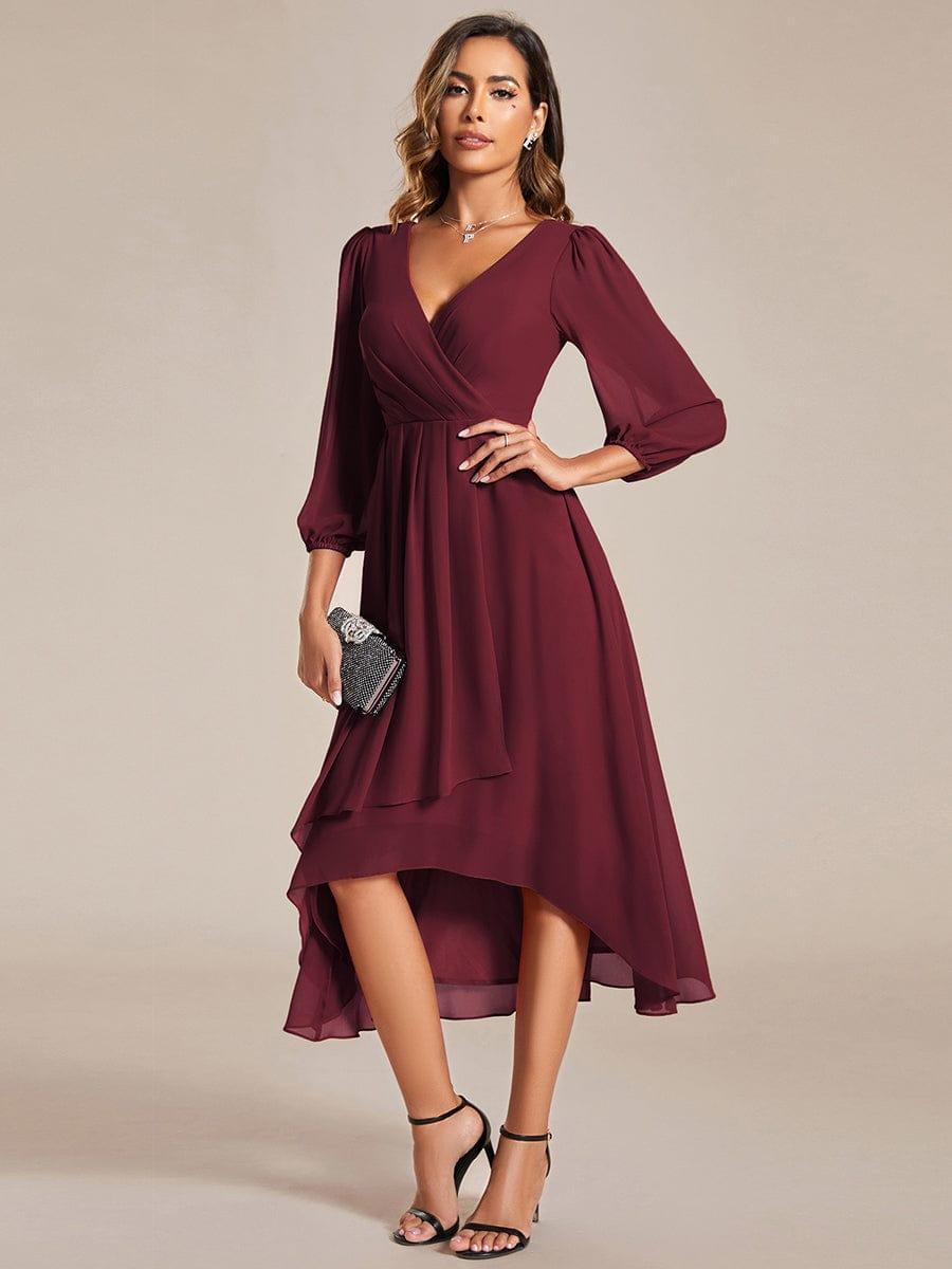 ever BRIAR|Elegant 3/4 Sleeve V-Neck High Low Chiffon Wedding Guest Dress