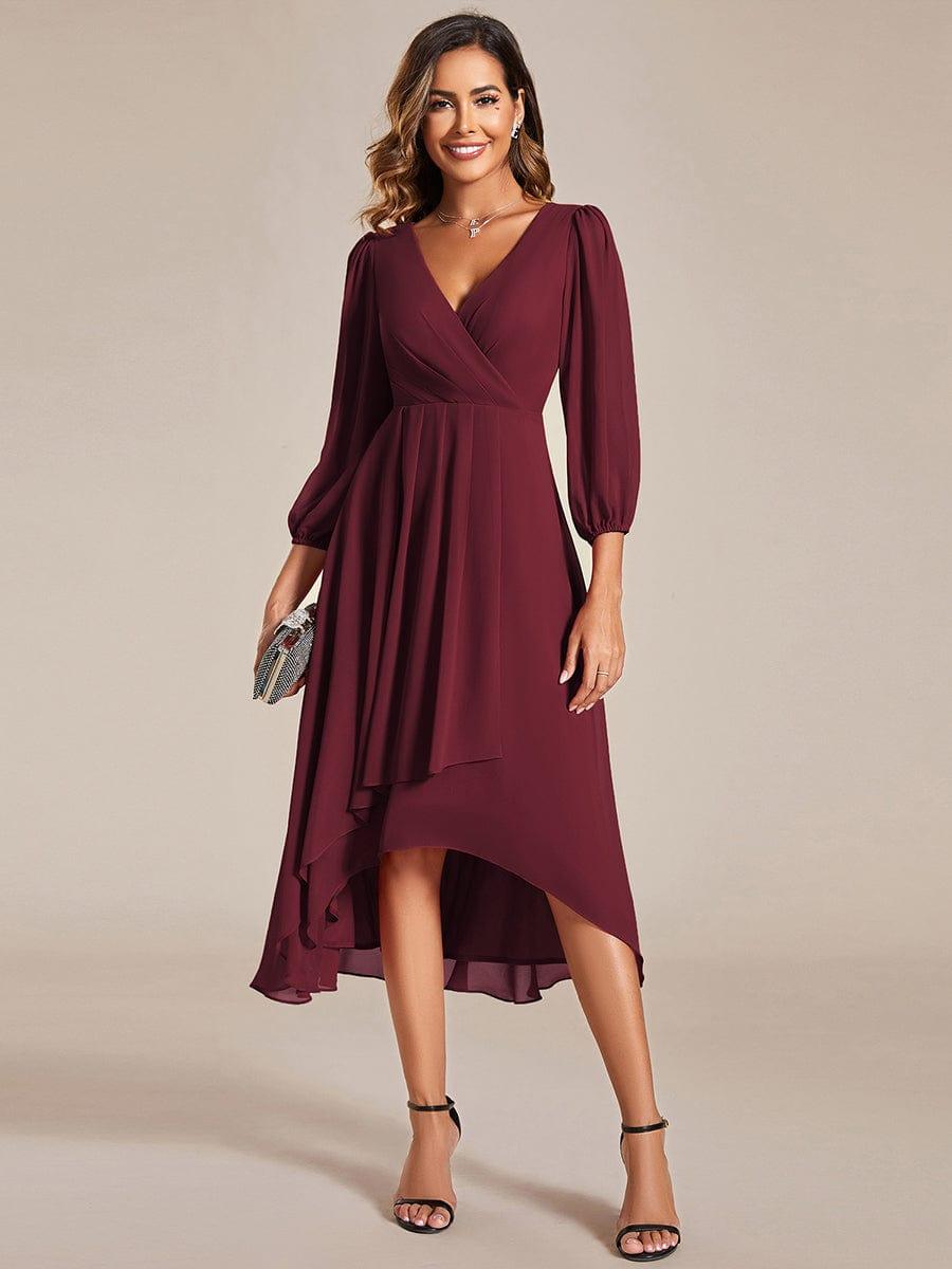ever BRIAR|Elegant 3/4 Sleeve V-Neck High Low Chiffon Wedding Guest Dress