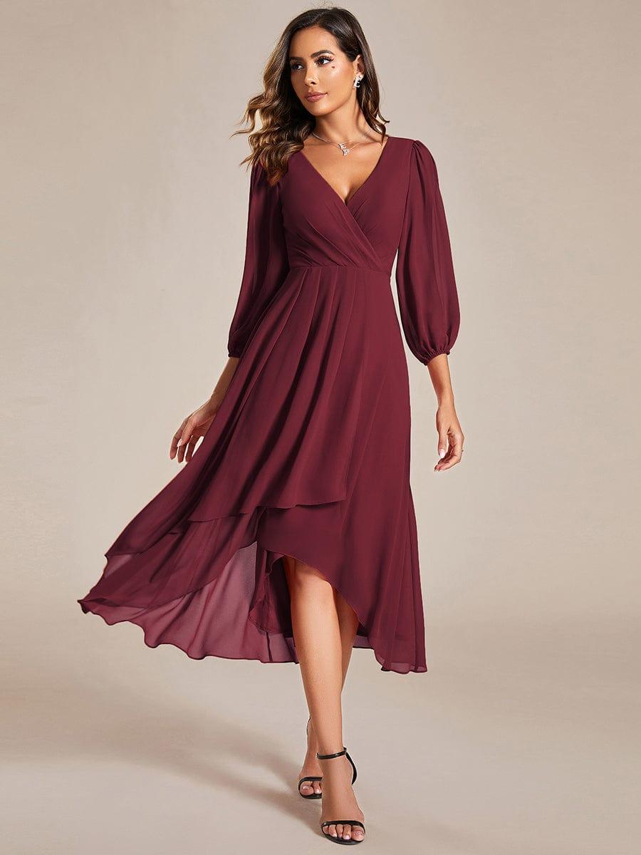 ever BRIAR|Elegant 3/4 Sleeve V-Neck High Low Chiffon Wedding Guest Dress