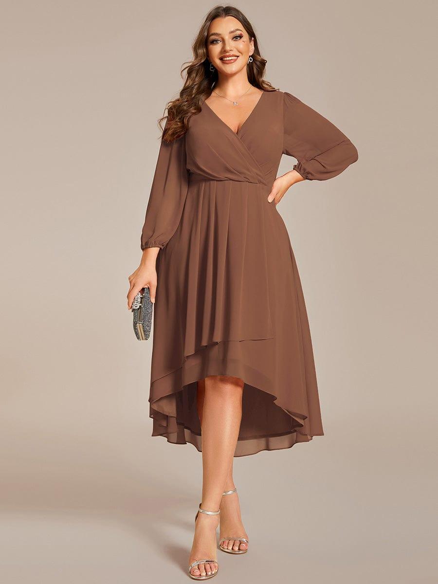 ever BRIAR|Elegant 3/4 Sleeve V-Neck High Low Chiffon Wedding Guest Dress