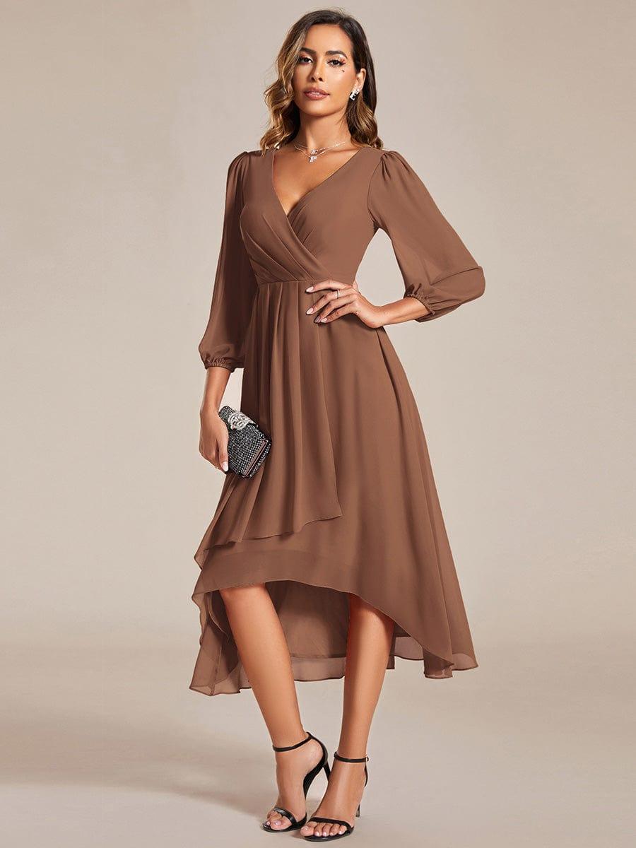 ever BRIAR|Elegant 3/4 Sleeve V-Neck High Low Chiffon Wedding Guest Dress