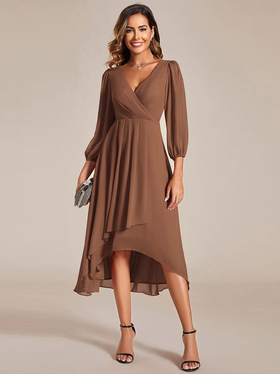 ever BRIAR|Elegant 3/4 Sleeve V-Neck High Low Chiffon Wedding Guest Dress
