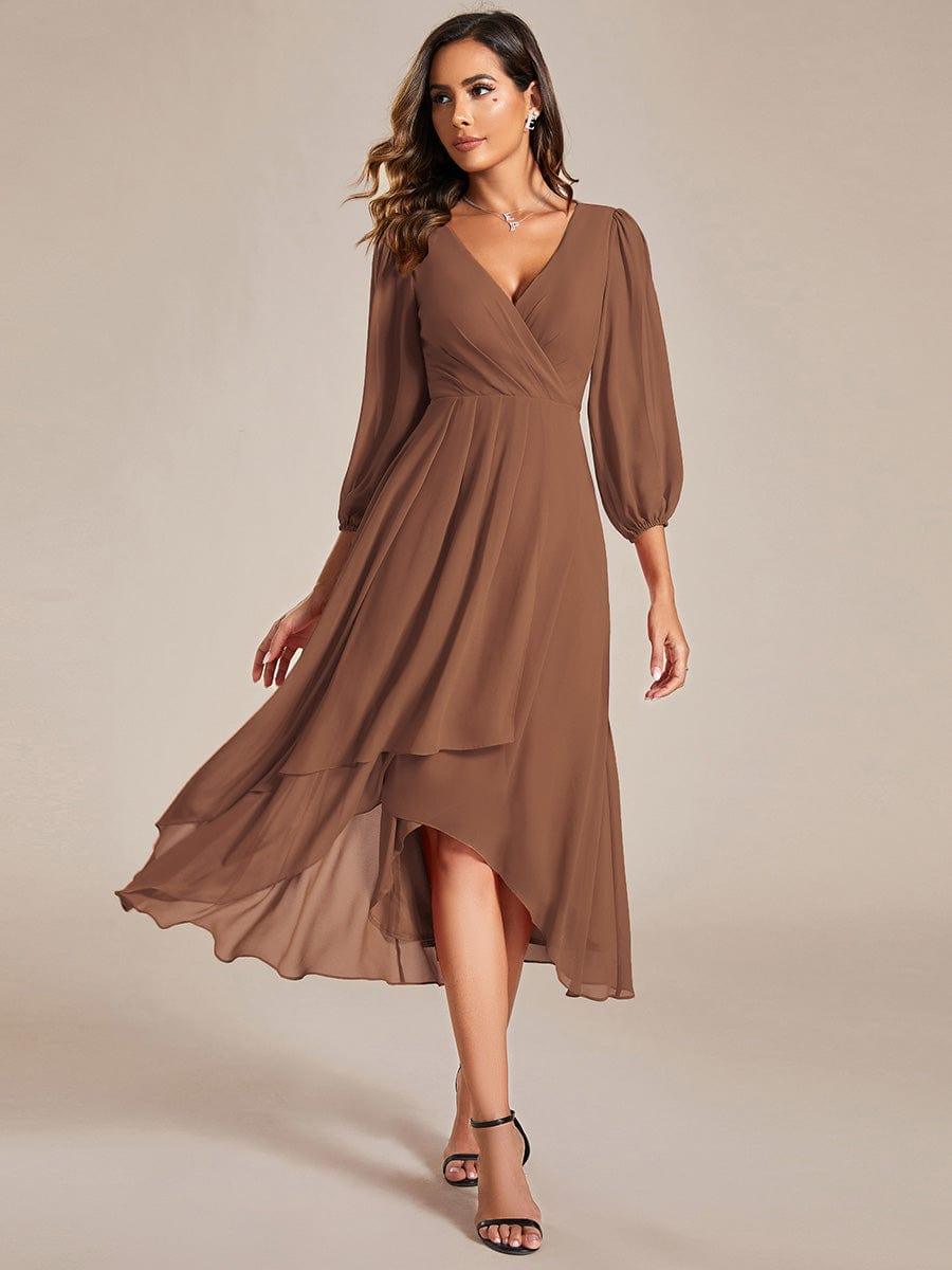 ever BRIAR|Elegant 3/4 Sleeve V-Neck High Low Chiffon Wedding Guest Dress