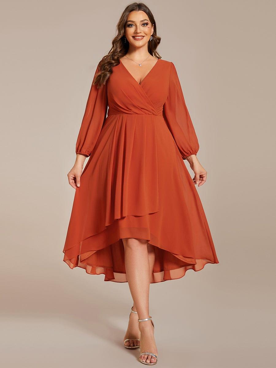 ever BRIAR|Elegant 3/4 Sleeve V-Neck High Low Chiffon Wedding Guest Dress