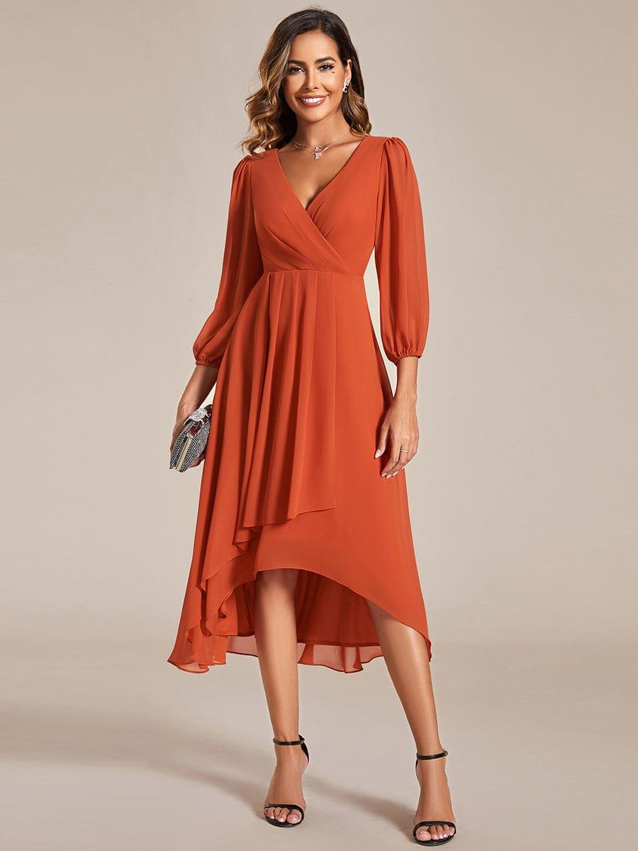 ever BRIAR|Elegant 3/4 Sleeve V-Neck High Low Chiffon Wedding Guest Dress