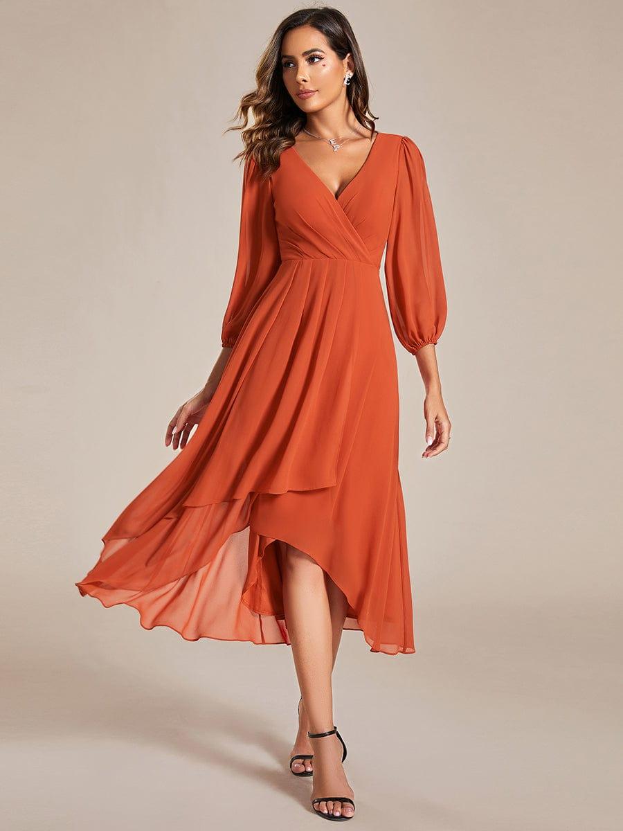 ever BRIAR|Elegant 3/4 Sleeve V-Neck High Low Chiffon Wedding Guest Dress