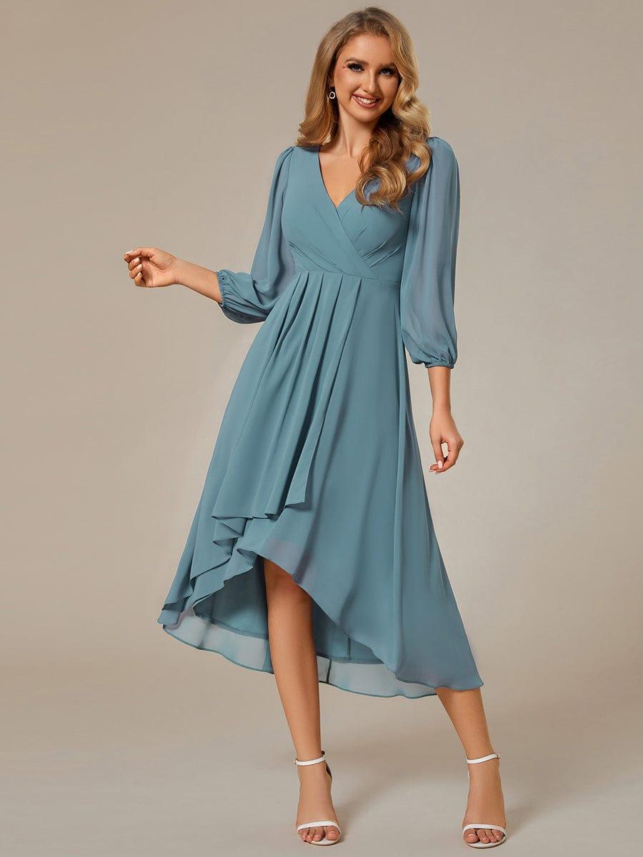 ever BRIAR|Elegant 3/4 Sleeve V-Neck High Low Chiffon Wedding Guest Dress