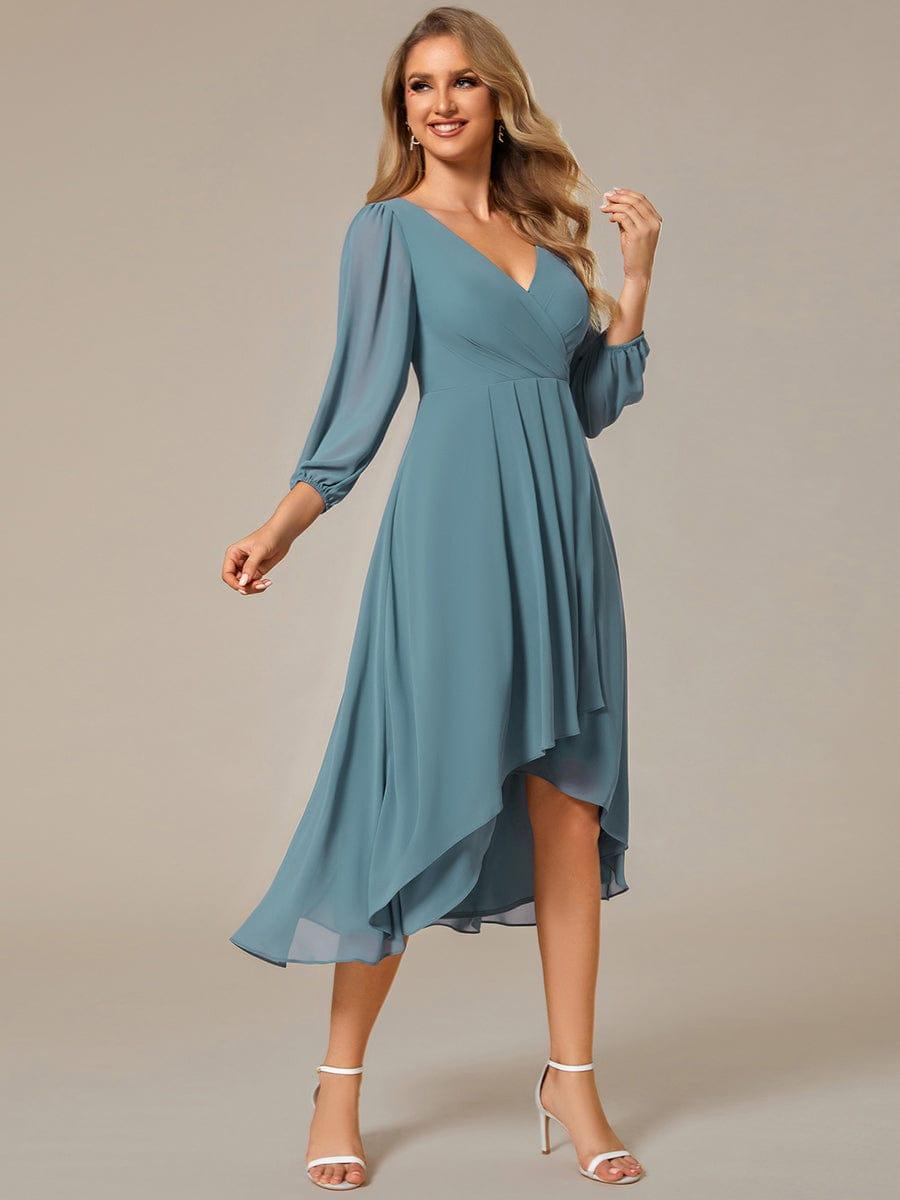 ever BRIAR|Elegant 3/4 Sleeve V-Neck High Low Chiffon Wedding Guest Dress