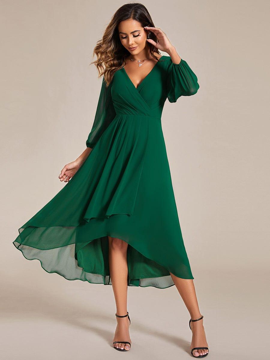 ever BRIAR|Elegant 3/4 Sleeve V-Neck High Low Chiffon Wedding Guest Dress