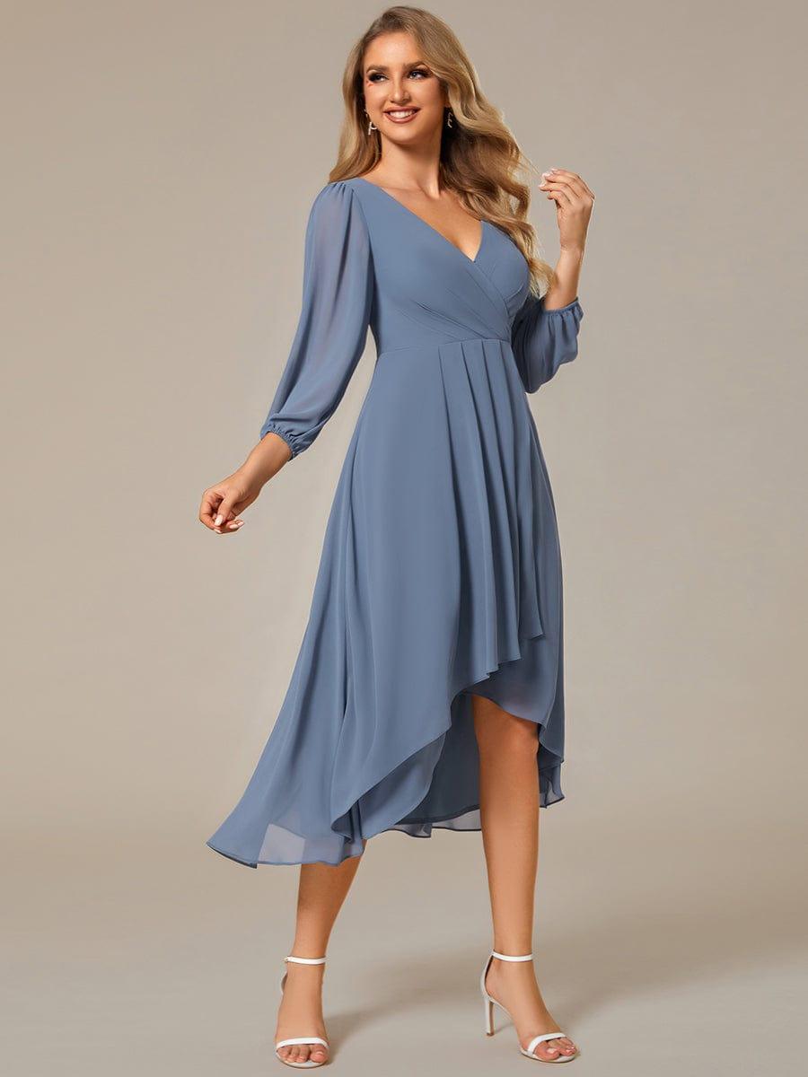 ever BRIAR|Elegant 3/4 Sleeve V-Neck High Low Chiffon Wedding Guest Dress