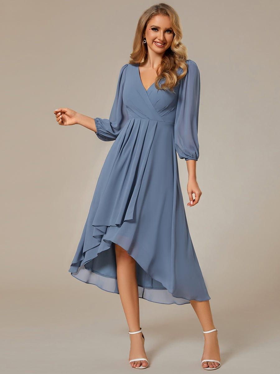 ever BRIAR|Elegant 3/4 Sleeve V-Neck High Low Chiffon Wedding Guest Dress
