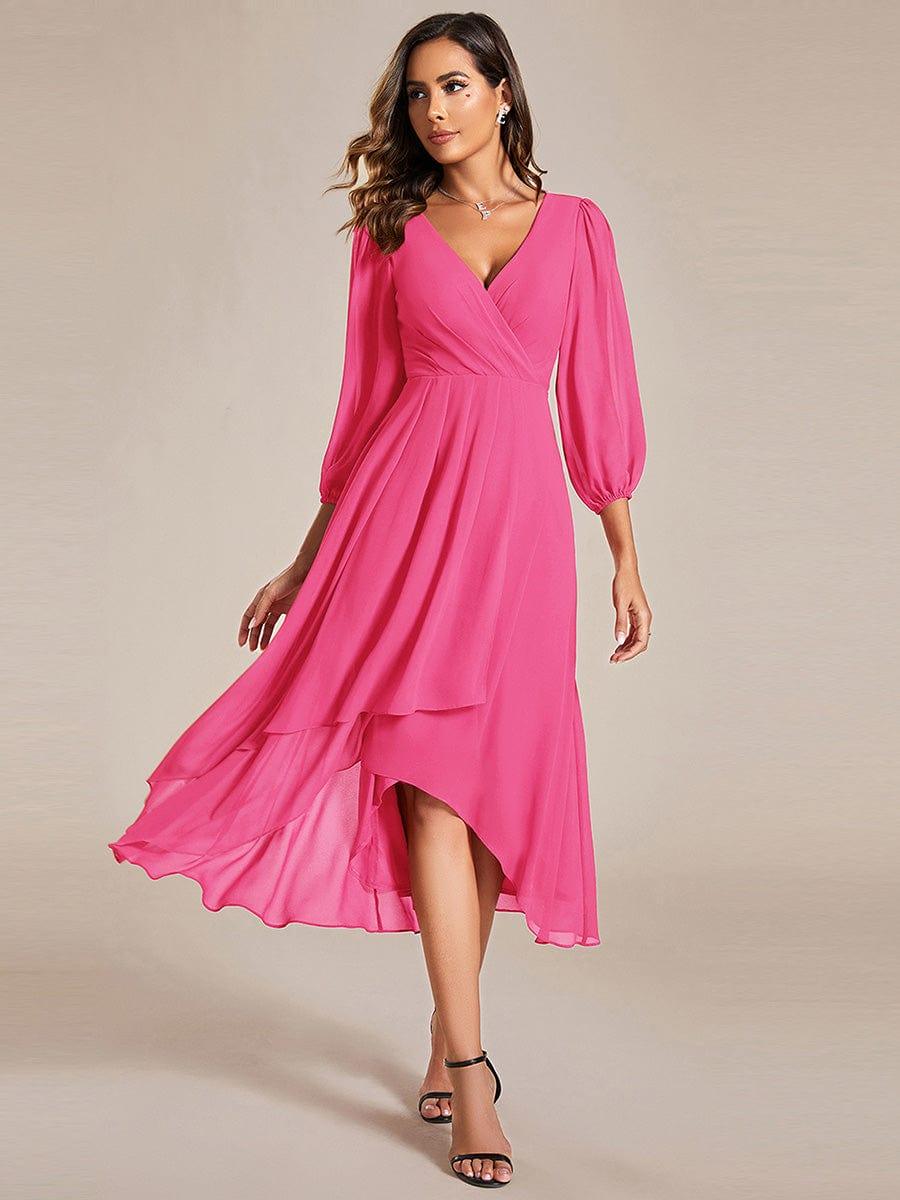 ever BRIAR|Elegant 3/4 Sleeve V-Neck High Low Chiffon Wedding Guest Dress