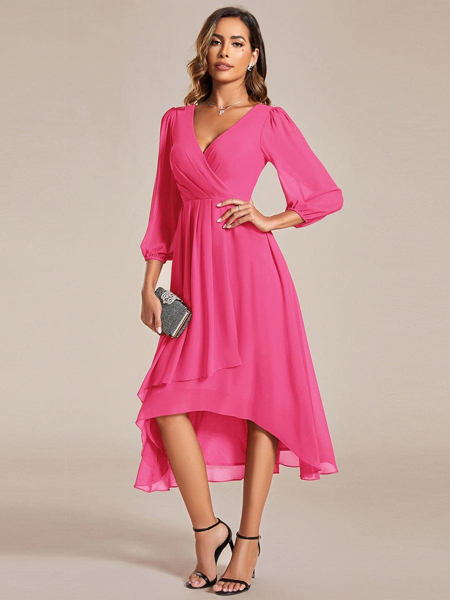 ever BRIAR|Elegant 3/4 Sleeve V-Neck High Low Chiffon Wedding Guest Dress