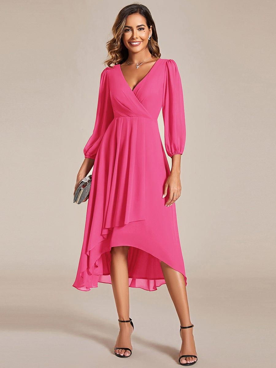 ever BRIAR|Elegant 3/4 Sleeve V-Neck High Low Chiffon Wedding Guest Dress
