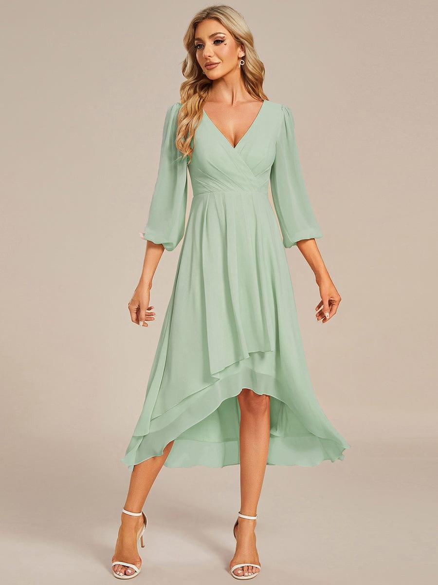 ever BRIAR|Elegant 3/4 Sleeve V-Neck High Low Chiffon Wedding Guest Dress