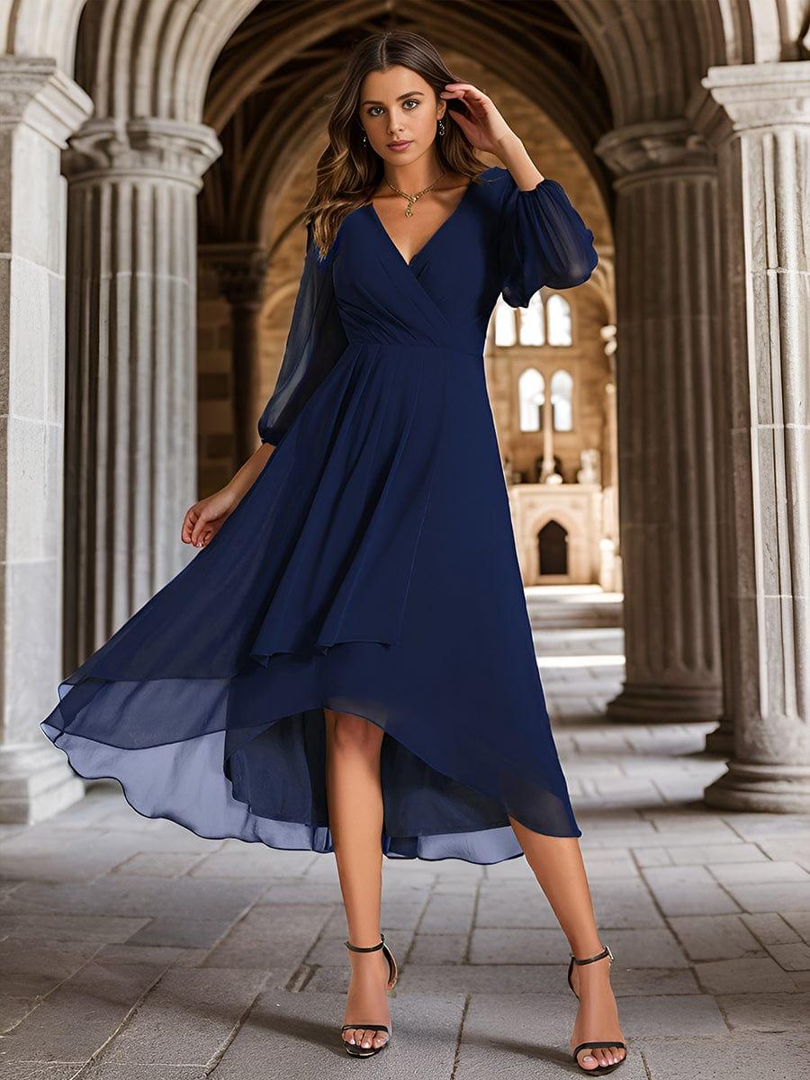 ever BRIAR|Elegant 3/4 Sleeve V-Neck High Low Chiffon Wedding Guest Dress