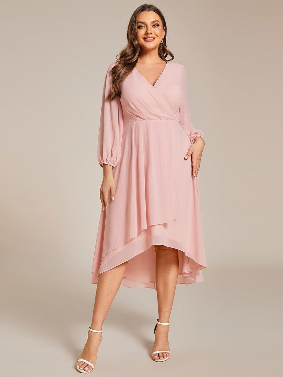 ever BRIAR|Elegant 3/4 Sleeve V-Neck High Low Chiffon Wedding Guest Dress