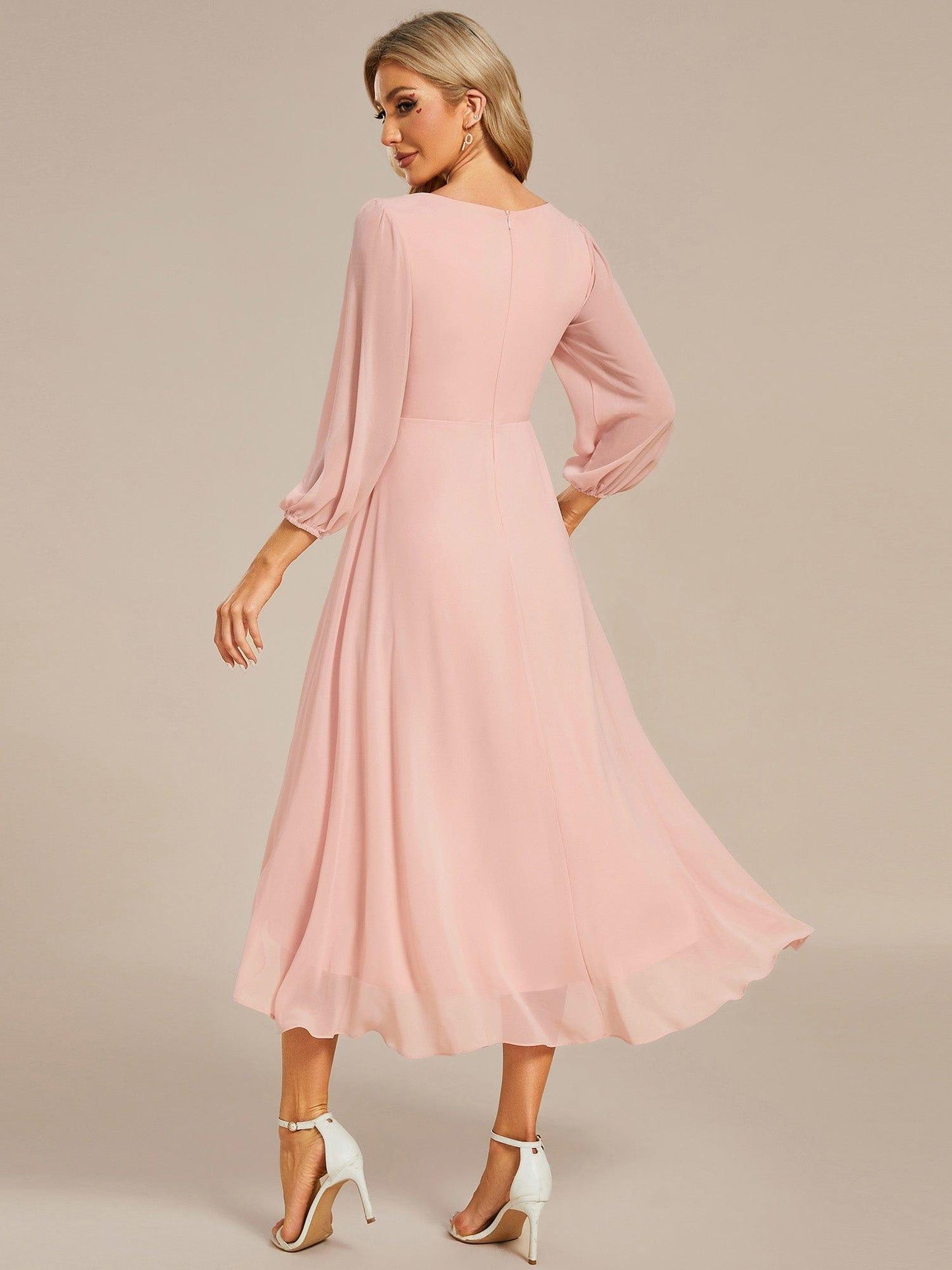 ever BRIAR|Elegant 3/4 Sleeve V-Neck High Low Chiffon Wedding Guest Dress