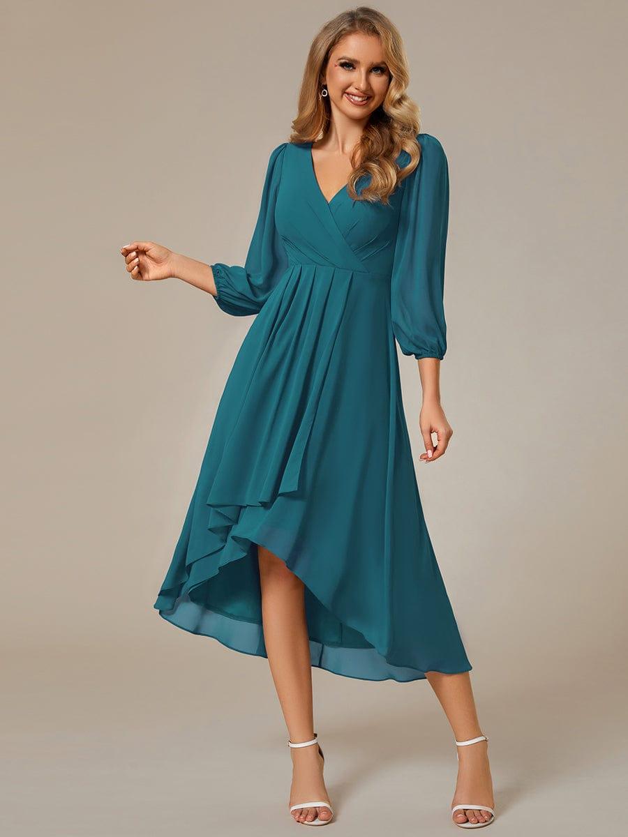 ever BRIAR|Elegant 3/4 Sleeve V-Neck High Low Chiffon Wedding Guest Dress