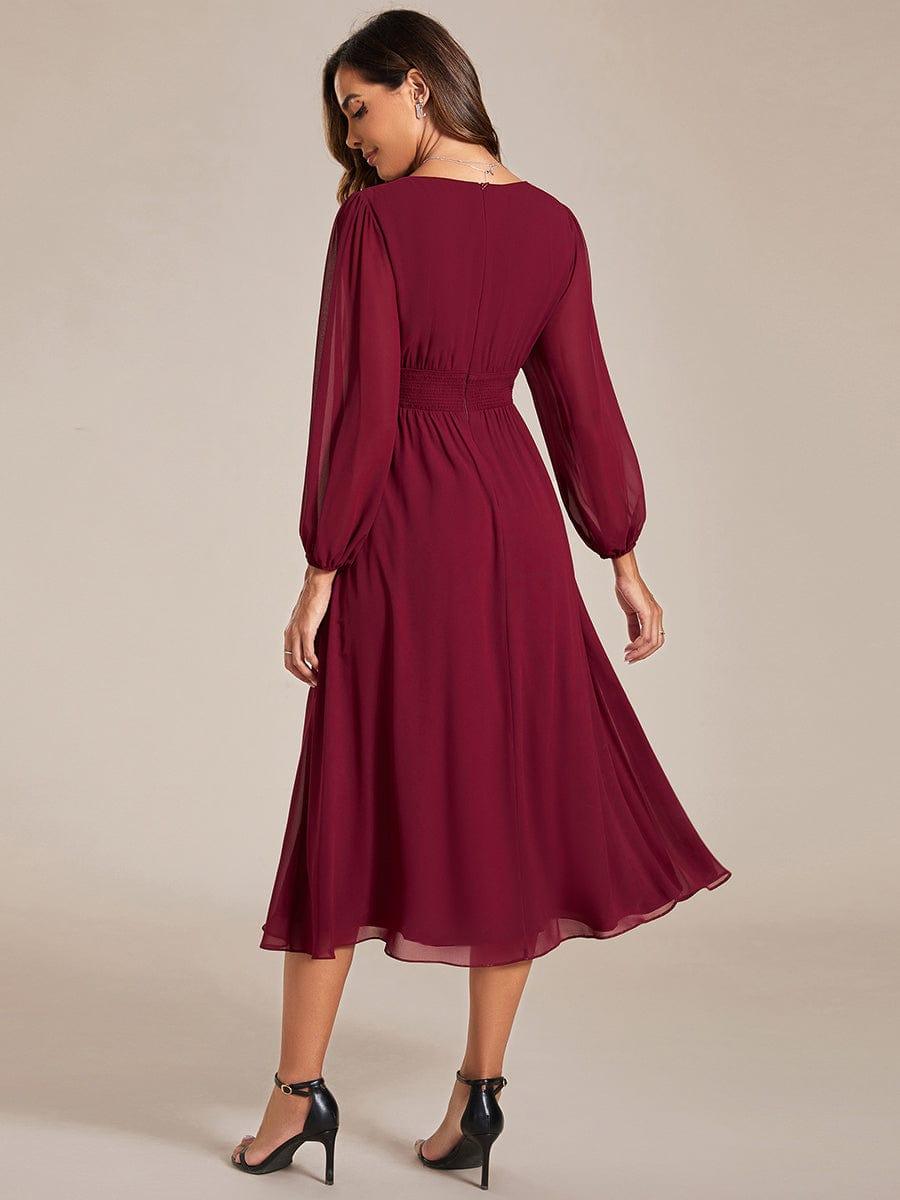 ever AMARA|Elegant V Neck Long Sleeves Midi Wedding Guest Dress(Final Sale)