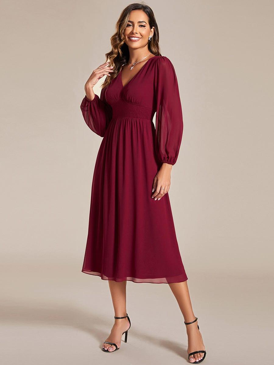 ever AMARA|Elegant V Neck Long Sleeves Midi Wedding Guest Dress(Final Sale)