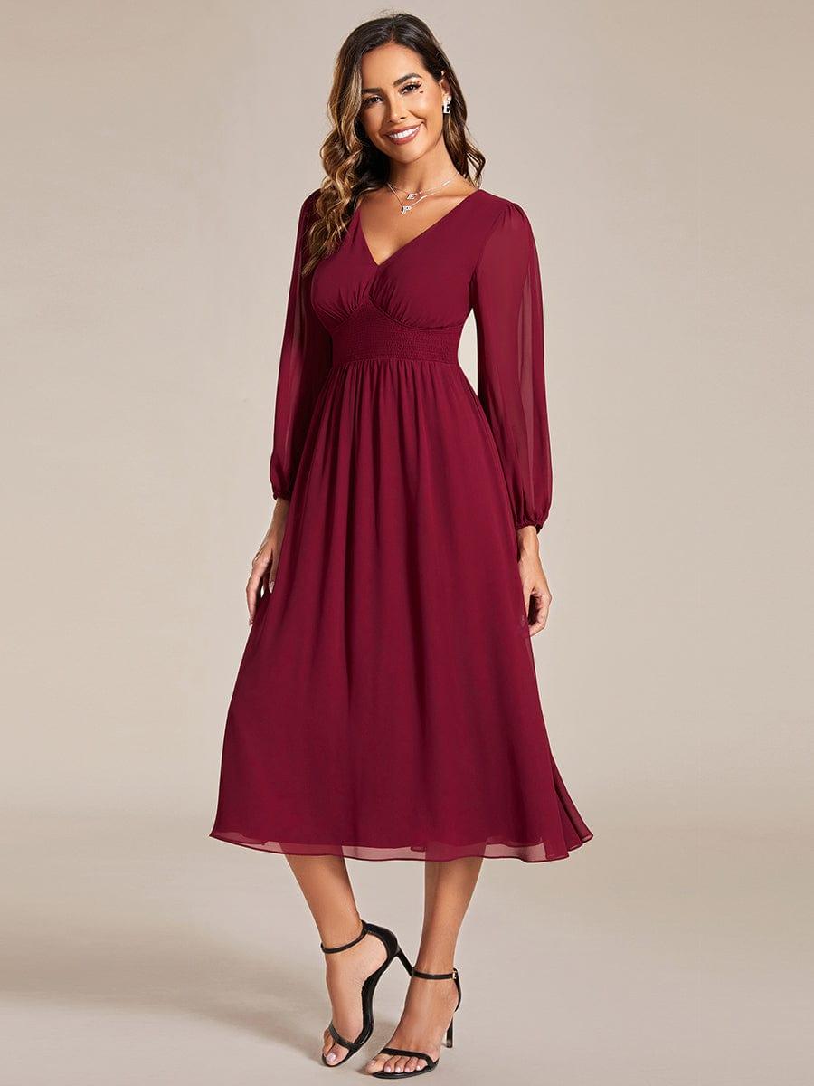 ever AMARA|Elegant V Neck Long Sleeves Midi Wedding Guest Dress(Final Sale)