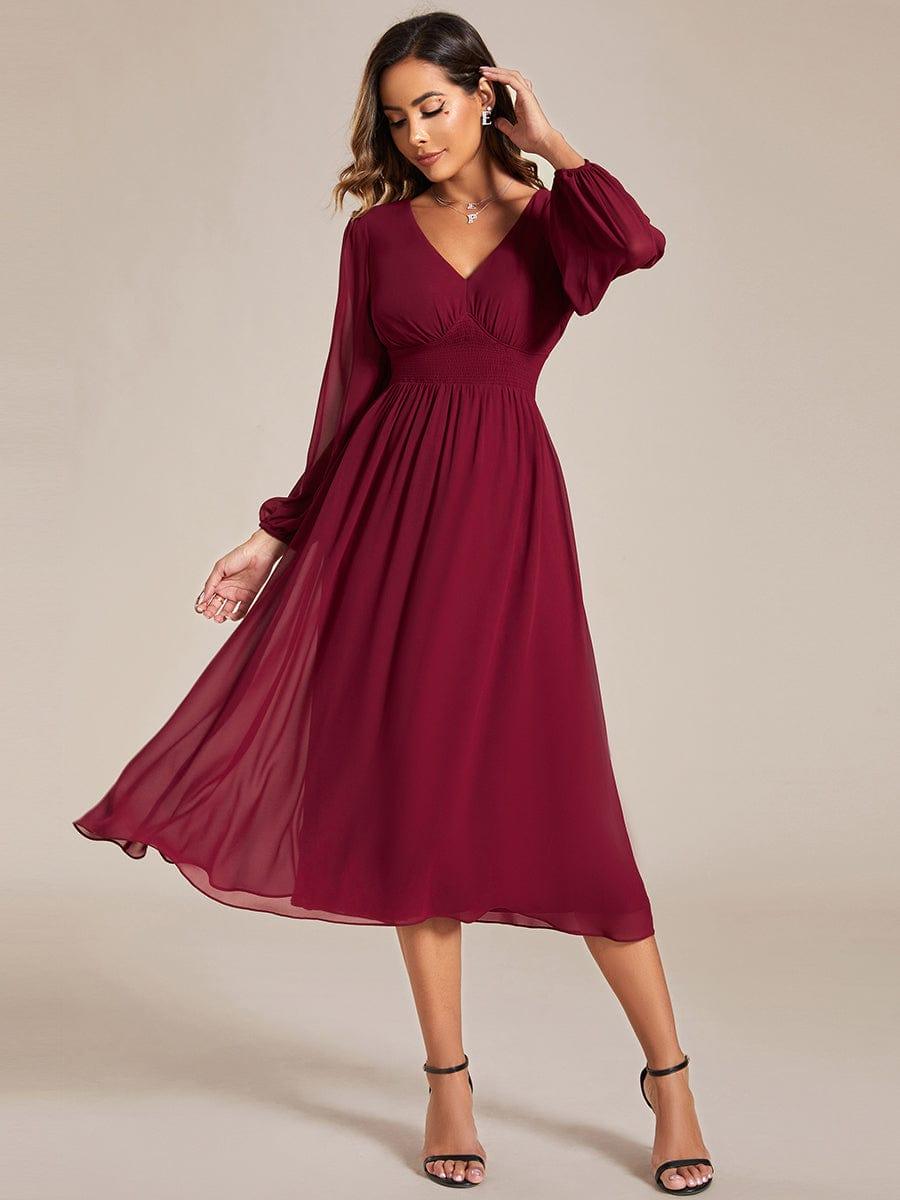 ever AMARA|Elegant V Neck Long Sleeves Midi Wedding Guest Dress(Final Sale)