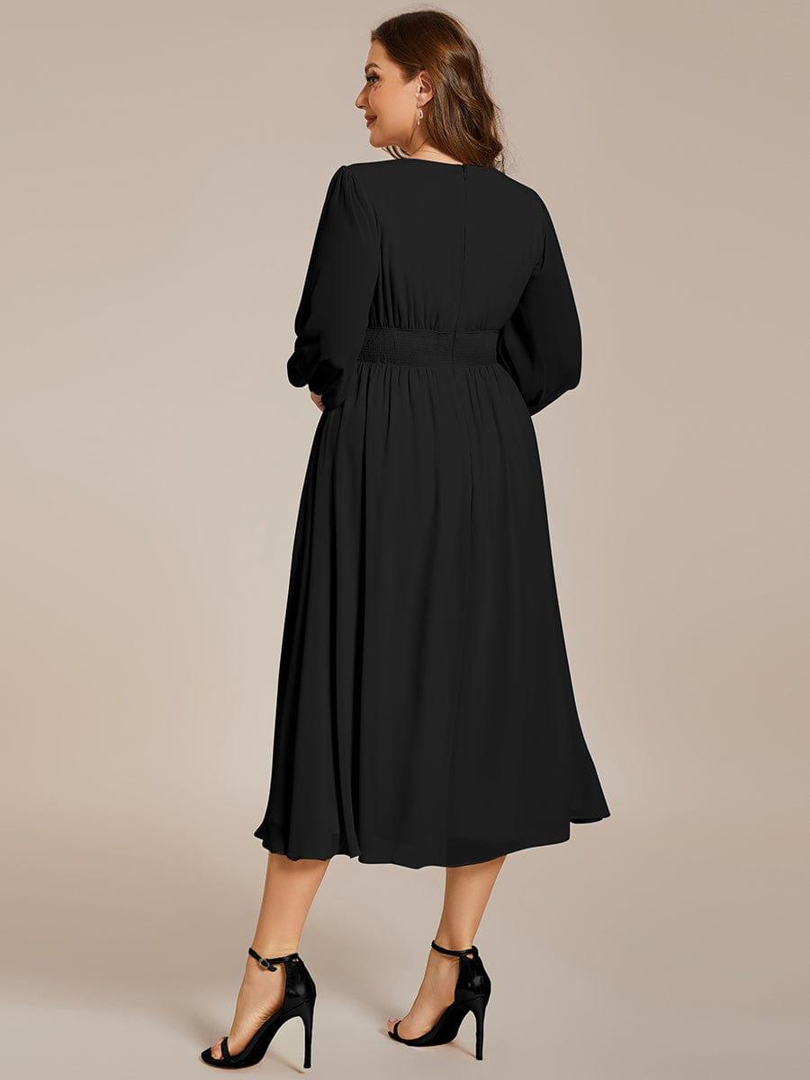 ever AMARA|Elegant V Neck Long Sleeves Midi Wedding Guest Dress(Final Sale)