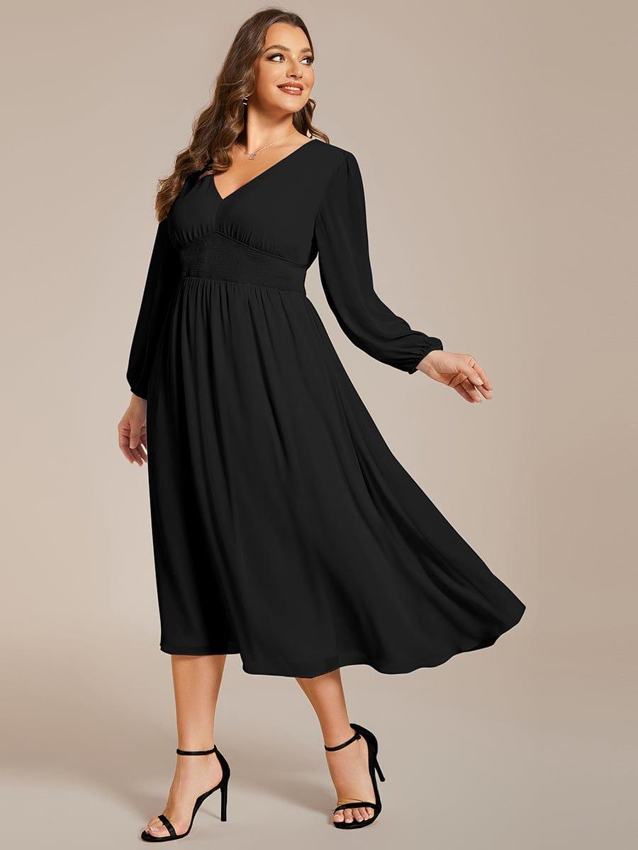 ever AMARA|Elegant V Neck Long Sleeves Midi Wedding Guest Dress(Final Sale)