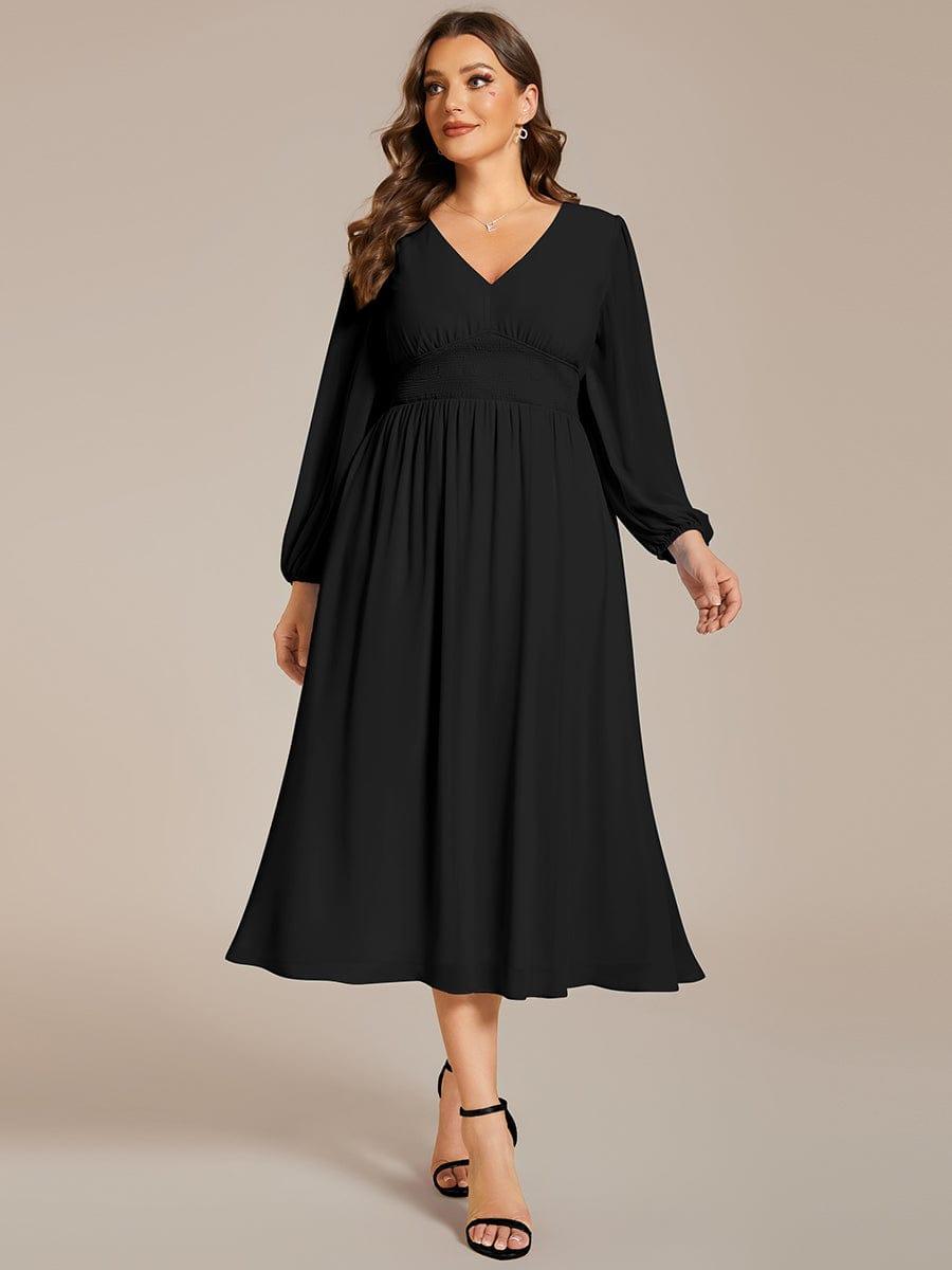 ever AMARA|Elegant V Neck Long Sleeves Midi Wedding Guest Dress(Final Sale)