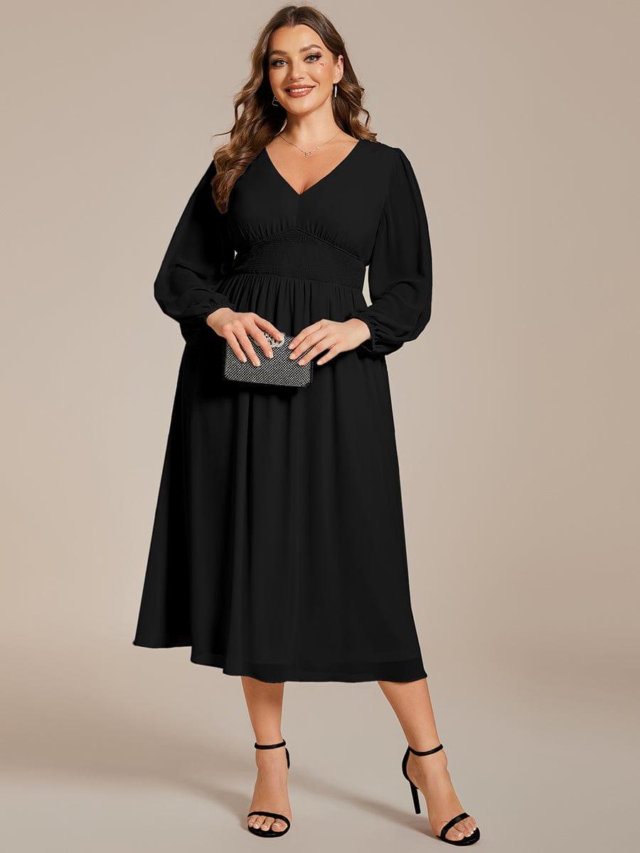 ever AMARA|Elegant V Neck Long Sleeves Midi Wedding Guest Dress(Final Sale)