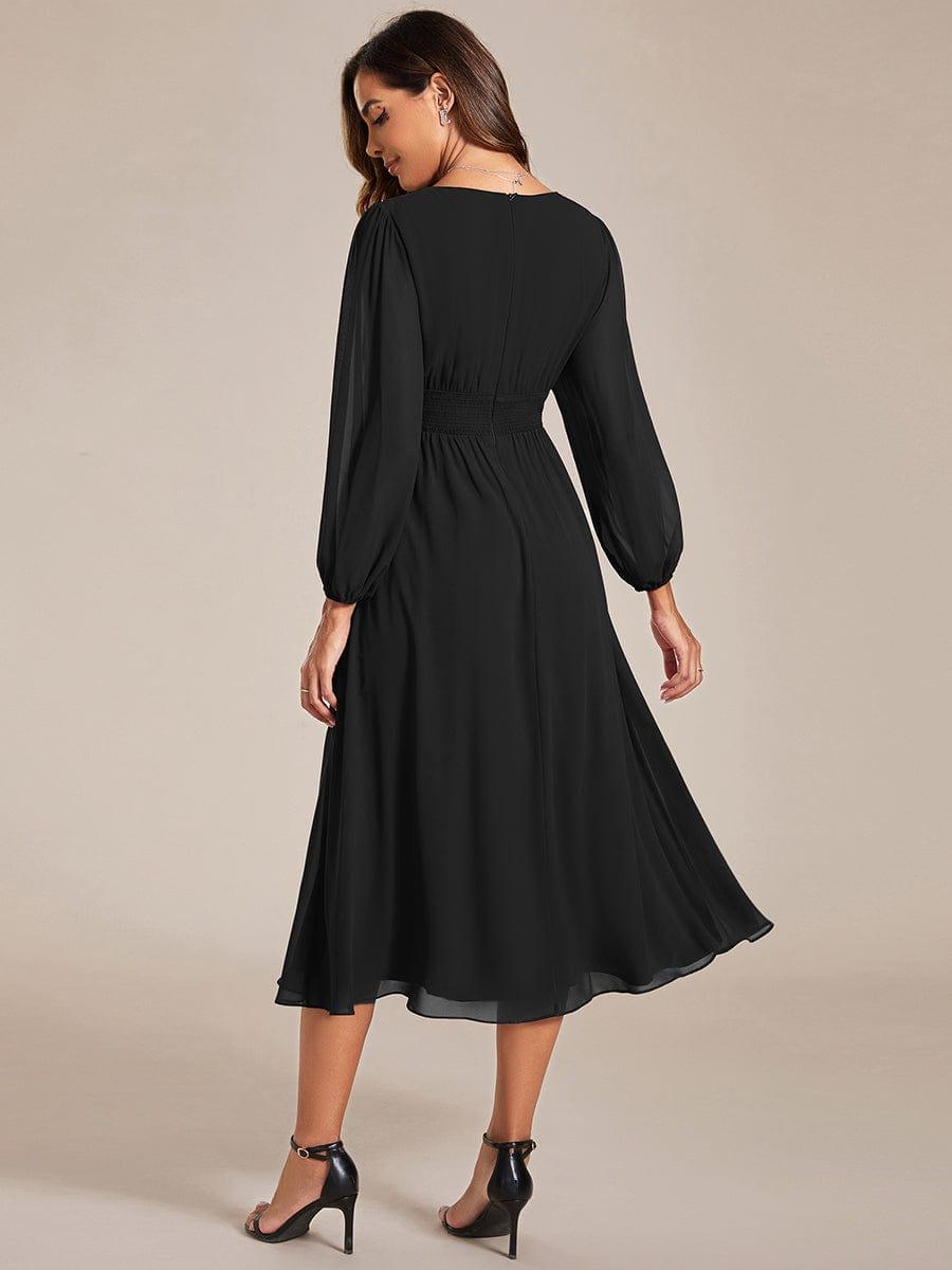 ever AMARA|Elegant V Neck Long Sleeves Midi Wedding Guest Dress(Final Sale)