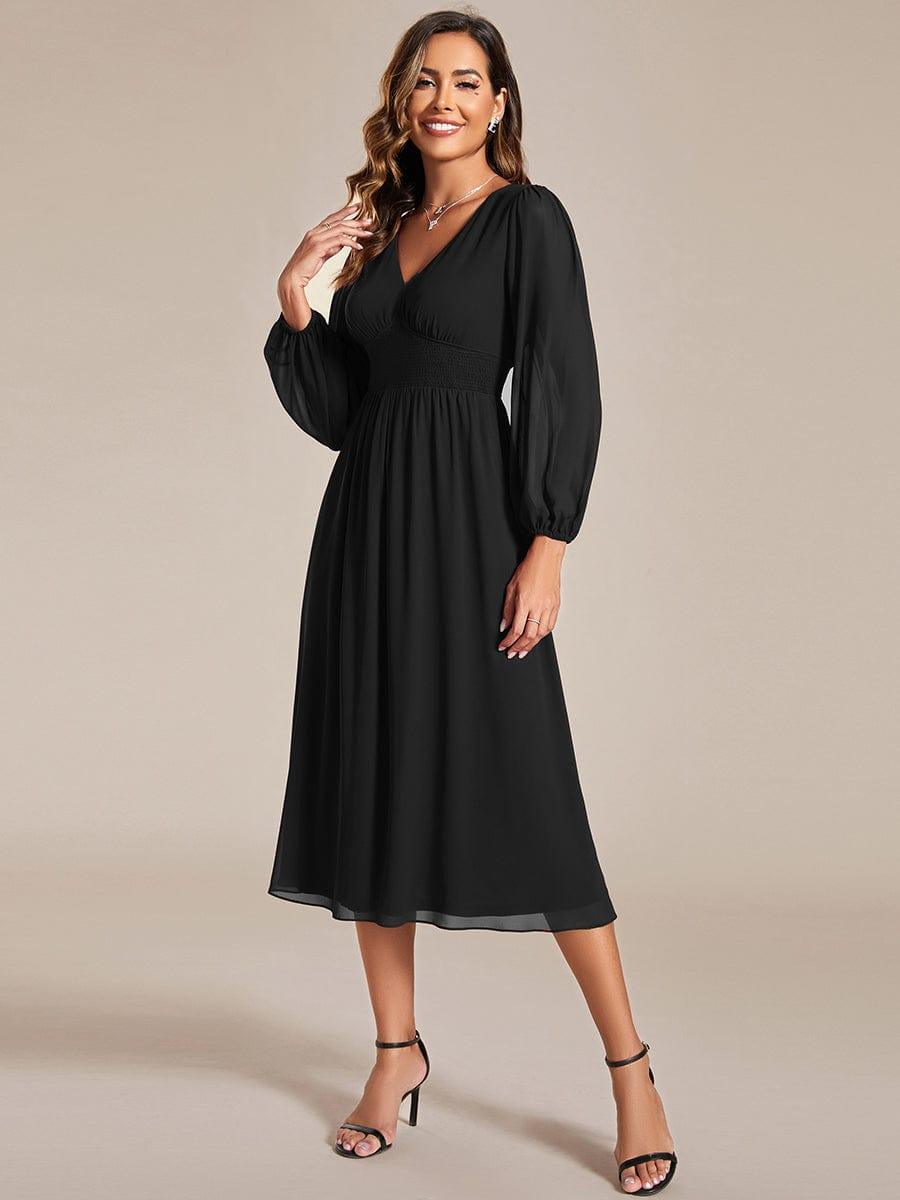 ever AMARA|Elegant V Neck Long Sleeves Midi Wedding Guest Dress(Final Sale)