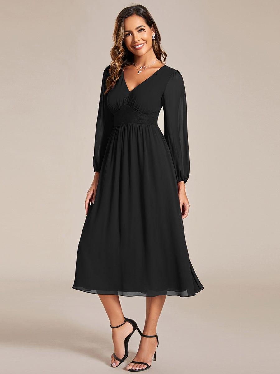 ever AMARA|Elegant V Neck Long Sleeves Midi Wedding Guest Dress(Final Sale)