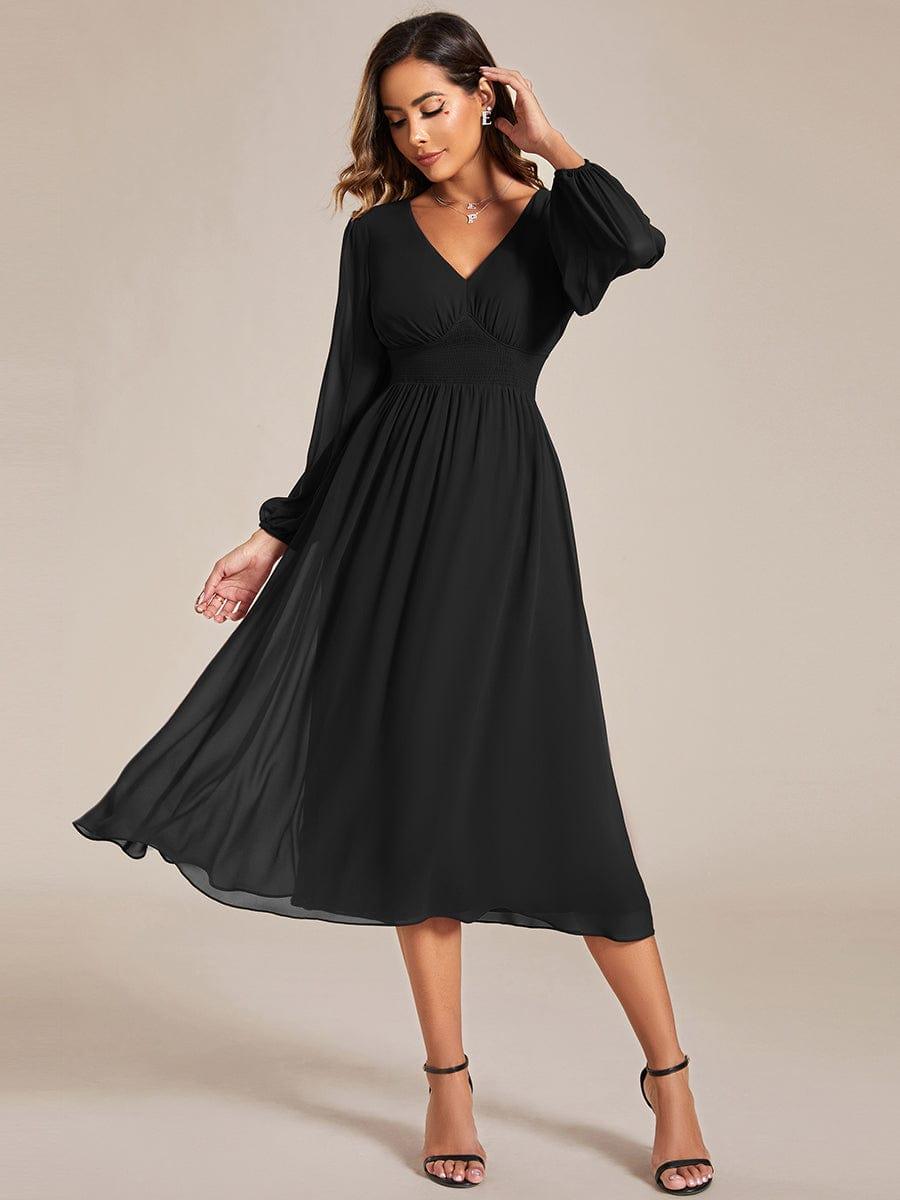 ever AMARA|Elegant V Neck Long Sleeves Midi Wedding Guest Dress(Final Sale)