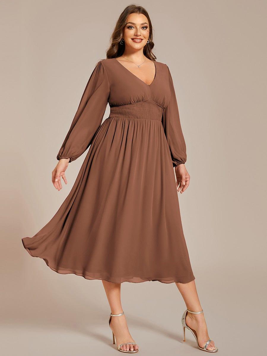 ever AMARA|Elegant V Neck Long Sleeves Midi Wedding Guest Dress(Final Sale)