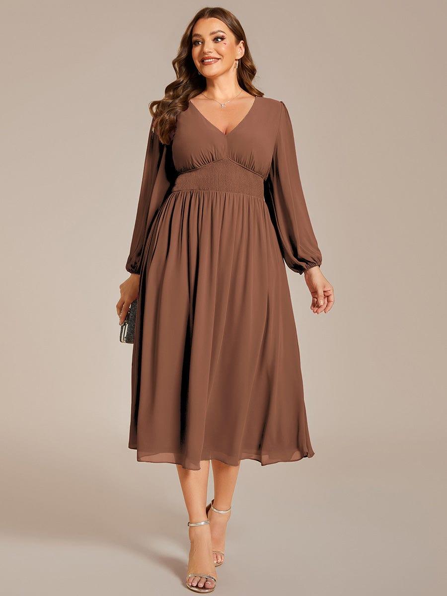 ever AMARA|Elegant V Neck Long Sleeves Midi Wedding Guest Dress(Final Sale)