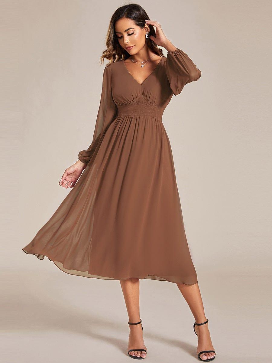 ever AMARA|Elegant V Neck Long Sleeves Midi Wedding Guest Dress(Final Sale)