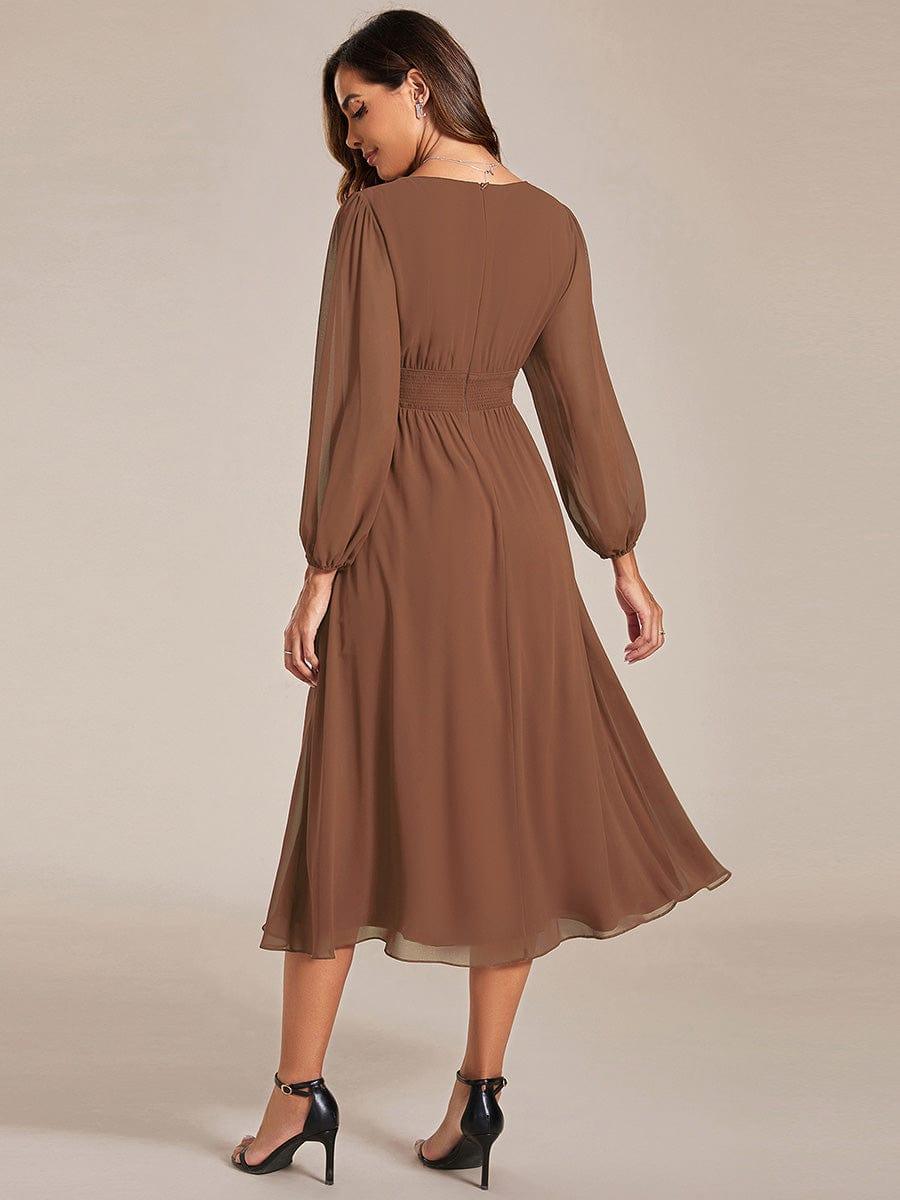 ever AMARA|Elegant V Neck Long Sleeves Midi Wedding Guest Dress(Final Sale)