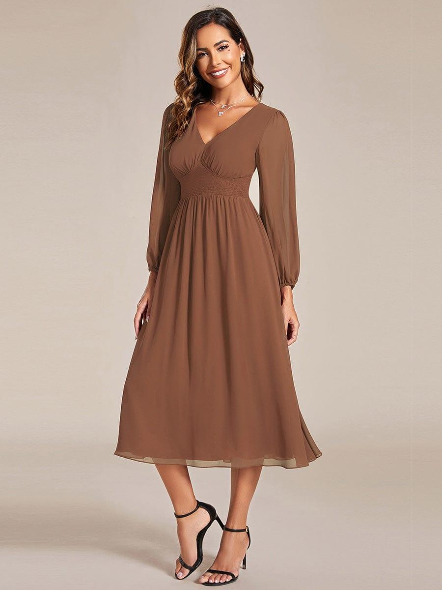 ever AMARA|Elegant V Neck Long Sleeves Midi Wedding Guest Dress(Final Sale)