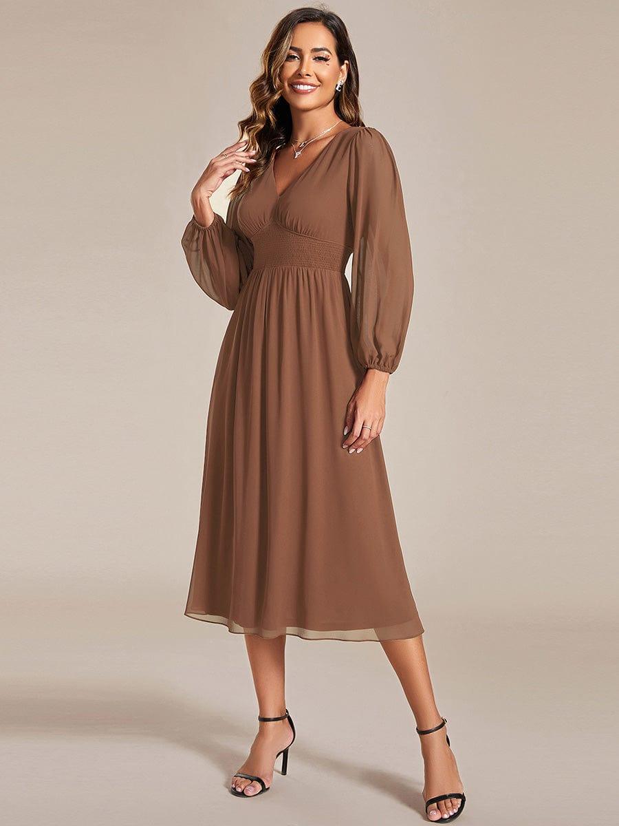 ever AMARA|Elegant V Neck Long Sleeves Midi Wedding Guest Dress(Final Sale)