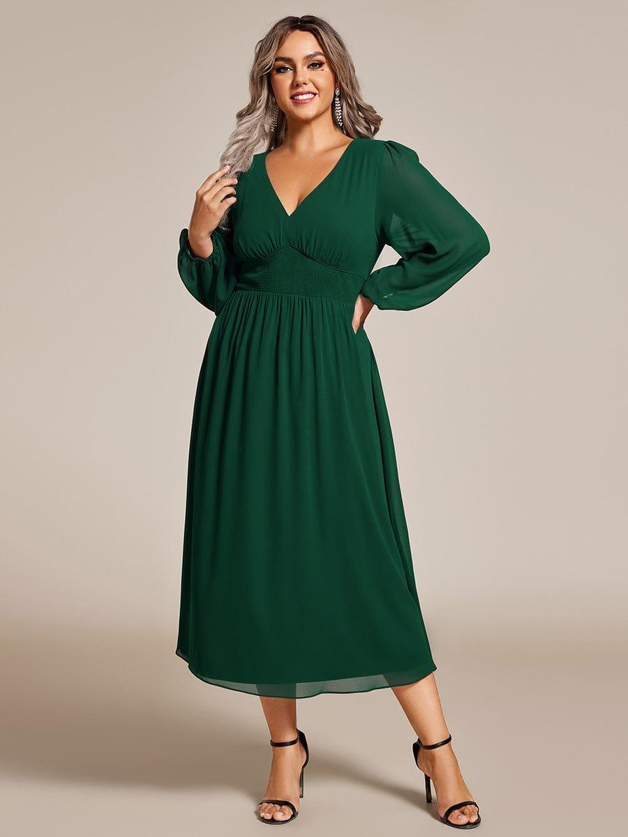 ever AMARA|Elegant V Neck Long Sleeves Midi Wedding Guest Dress(Final Sale)