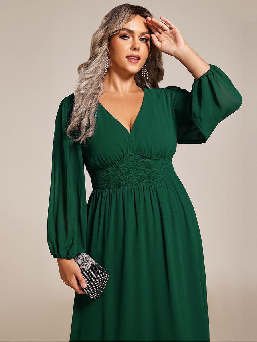 ever AMARA|Elegant V Neck Long Sleeves Midi Wedding Guest Dress(Final Sale)