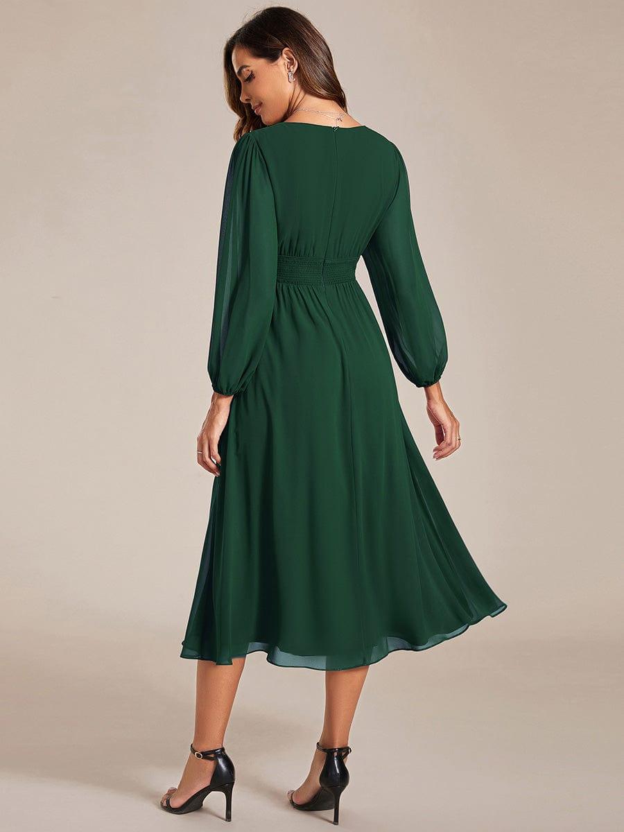 ever AMARA|Elegant V Neck Long Sleeves Midi Wedding Guest Dress(Final Sale)