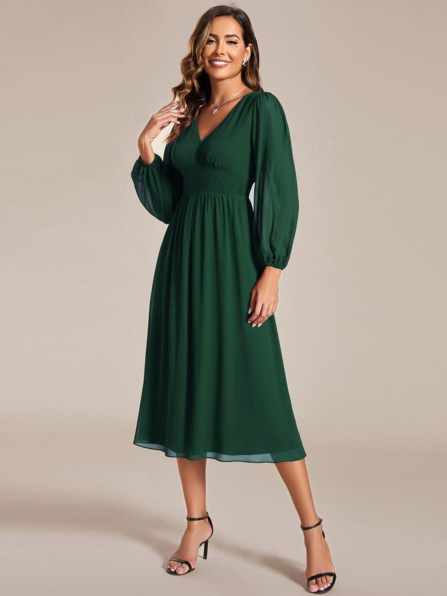 ever AMARA|Elegant V Neck Long Sleeves Midi Wedding Guest Dress(Final Sale)