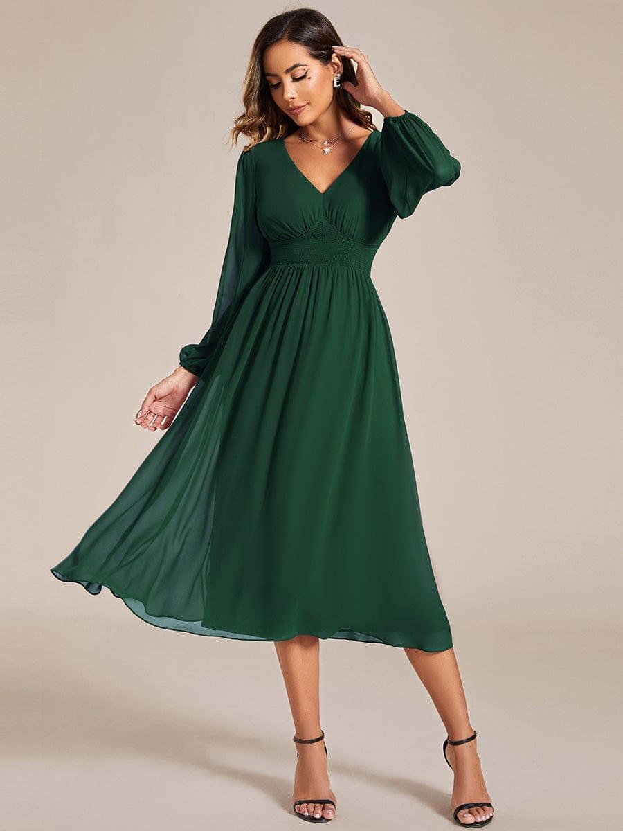 ever AMARA|Elegant V Neck Long Sleeves Midi Wedding Guest Dress(Final Sale)