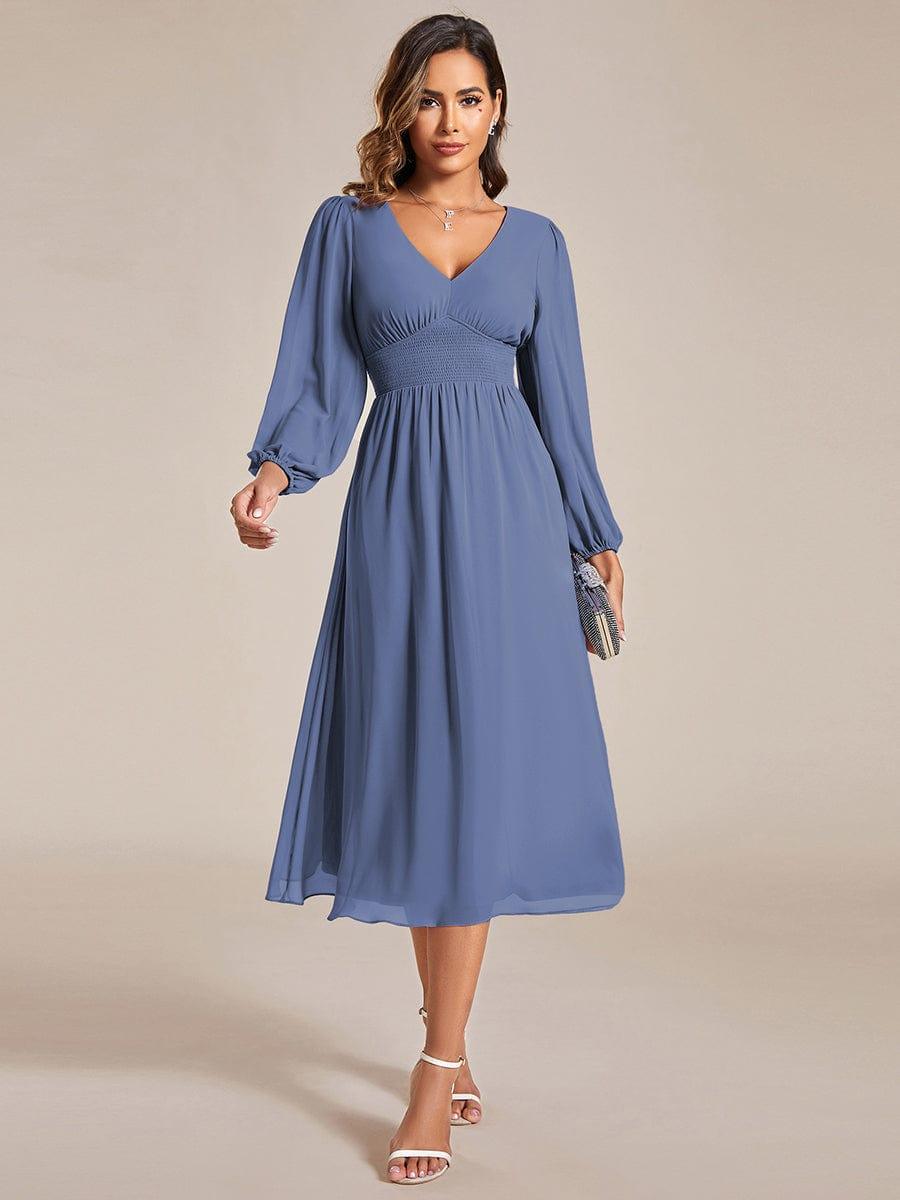 ever AMARA|Elegant V Neck Long Sleeves Midi Wedding Guest Dress(Final Sale)